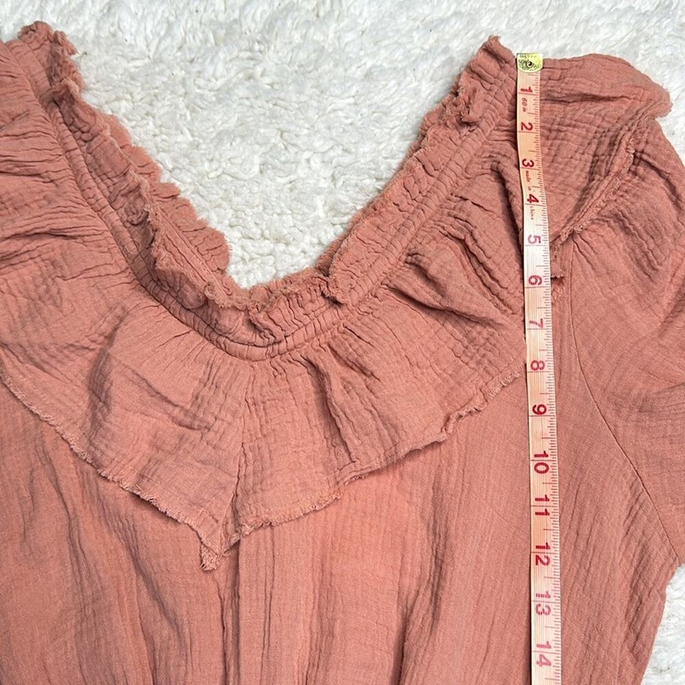 Free The Roses Ruffle Detail Romper Rust Size L Drawstring Waist V Neck Muslin - Picture 6 of 13